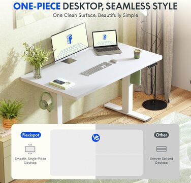 Регульований за висотою стіл FLEXISPOT 160x80 см з гачками, з суцільною стільницею 25 мм, ергономічний стіл з LED-дисплеєм висоти та функцією пам'яті (береза, білий). Структура береза+білий (160 x 80 см, білий+м'який білий)