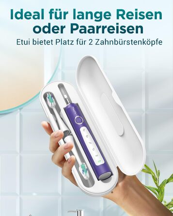 Електрична зубна щітка для дорослих та дітей - звукова, 8 насадок (3 типи), 90 днів роботи, 5 режимів, 50000VPM, кейс для подорожей, таймер (Фіолетовий/Білий)