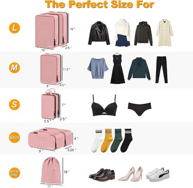 Набір органайзерів для подорожей у валізу Packing Cubes, комплект дорожніх сумок для одягу та косметички (8 предметів, рожевий)