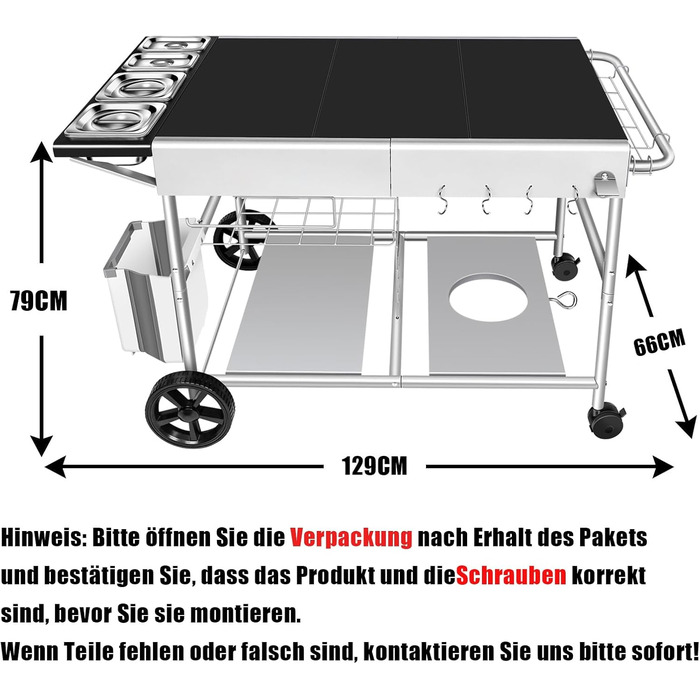 Гриль-возна тележка Denmay для Weber Q, Ninja Woodfire, піци, з великою робочою поверхнею