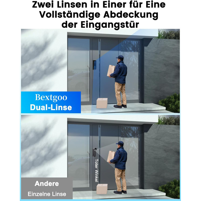 Відеодзвінок Bextgoo з подвійною камерою 2K HD, бездротовий, 10000mAh, IP67, з датчиком руху та нічним баченням