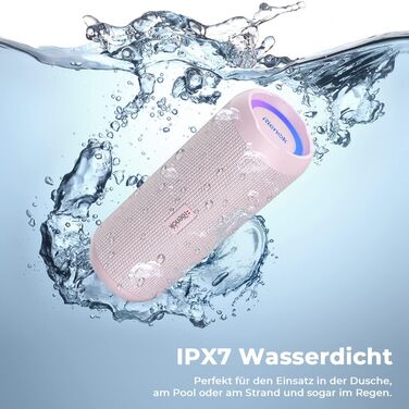 RIENOK Портативна Bluetooth Колонка з Підсвічуванням, Рожева, IPX7 Водонепроникна, 3600 mAh, Bluetooth 5.3, Бас, Стерео Звук
