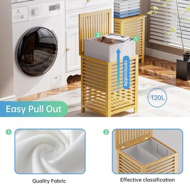 Кошик для білизни з бамбука SMIBUY з кришкою для зберігання одягу, іграшок та рушників (горіх, натуральний)