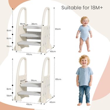 Дитячий табурет Hoopyosms Tritthocker з ручкою, сірий. Безпечний, з 2/3 сходинками для ванної, кухні та туалету