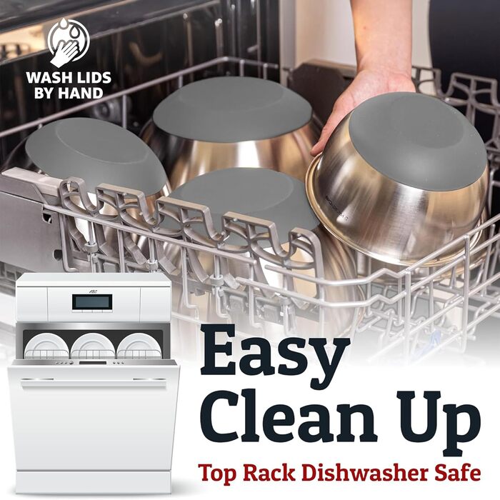 Набір міксерів PriorityChef з нержавіючої сталі з кришками, 3 насадки-терки, герметичні кришки, силіконова антиковзаюча основа, великі кухонні миски для приготування їжі, зелений (сірий)