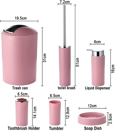 Набір для ванної кімнати JOTOM, 6 предметів, набір аксесуарів для ванної кімнати, пляшечки для лосьйону, тримач для зубних щіток, зубна чашка, мильниця, щітка для унітазу, відро для сміття