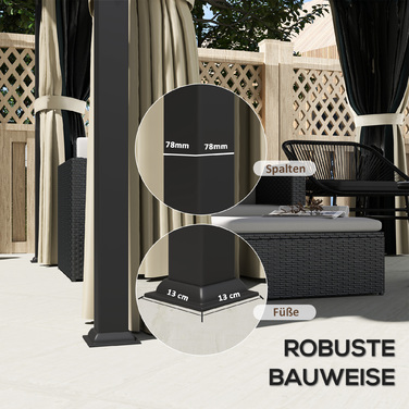 Газонний павільйон 3x3 м з металевим дахом, водовідштовхувальний садовий намет з сіткою та боковими стінками, темно-сірий