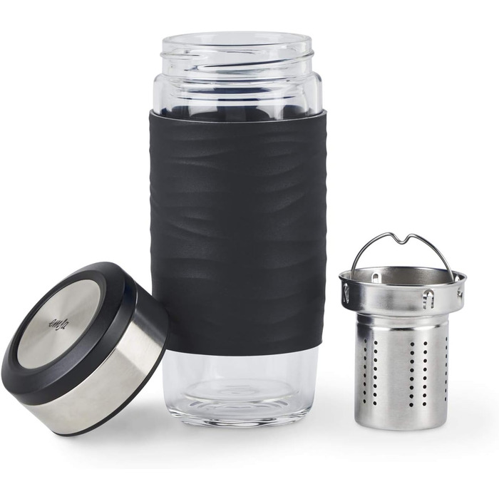 Чайний горнятко Emsa N20805 Teebecher з подвійними стінками, 0.4 л, знімний фільтр, BPA-Free, герметичне, для миття в посудомийній машині, 360° відкривання (Чорний)