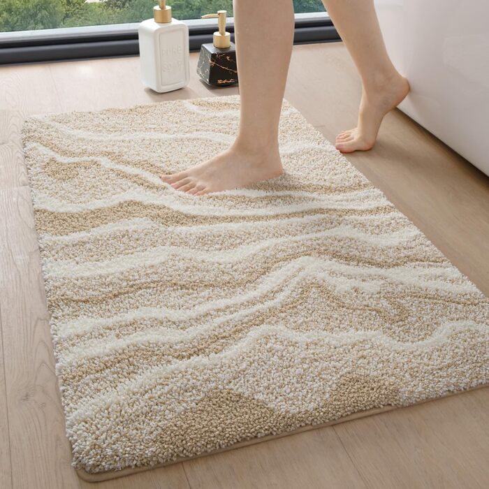 Килимок для ванної кімнати DEXI 44 x 76 см, антиковзаючий, миючий, з мікрофібри, швидковисихаючий, для душу, ванної, пральні, бежевий