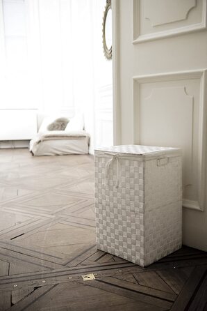 Кошик для білизни RAN6892 Stan з кришкою, ручками, плетіння, металевий каркас, знімний льняний вкладиш, 30 x 30 x 50 см, колір шоколадний