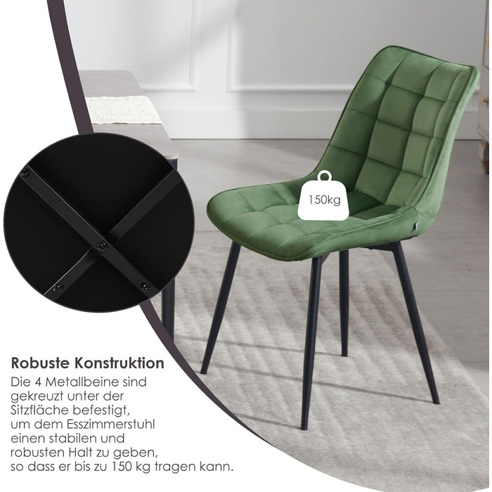 Набір обідніх стільців WOLTU (8 шт.) - обідні стільці для кухні, вітальні, їдальні. М'яке сидіння з велюру, металеві ніжки, до 150 кг.