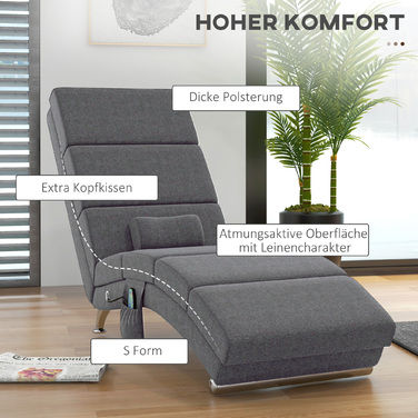 Крісло-релакс HOMCOM Relaxliege з функцією масажу, електричне крісло для відпочинку, крісло з високою спинкою, пульт дистанційного керування, складане телевізійне крісло з 5 режимами, подушкою, темно-сірого кольору | Aosom