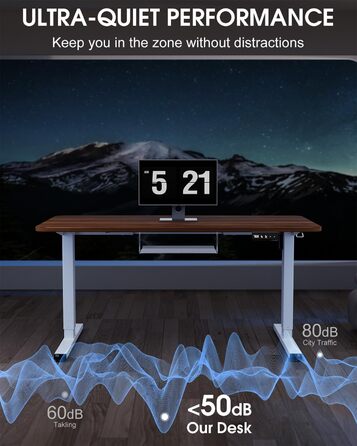 Електричний стіл з регулюванням висоти та кабельною ванною, з потужним мотором, контролером пам'яті та функцією захисту від зіткнень (білий)