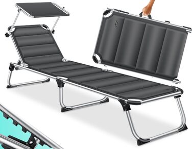 Шезлонг KESSER® Sun з дахом для саду: регульована спинка, зручна лежача поверхня, алюмінієвий каркас, портативний, антрацит (з преміум-подушкою)