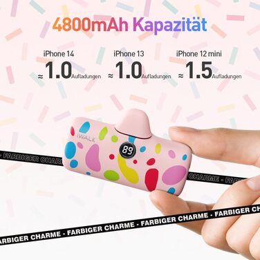 Швидка зарядка PD, РК-дисплей, сумісний з iPhone, рожевий, 4800mAh