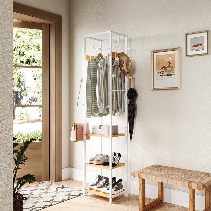 Підставка для одягу ELYKEN: вільна, з 3 полицями та 12 гачками, для прихожей, спальні, офісу. Органайзер для шапок, пальто, шарфів. Натуральне дерево