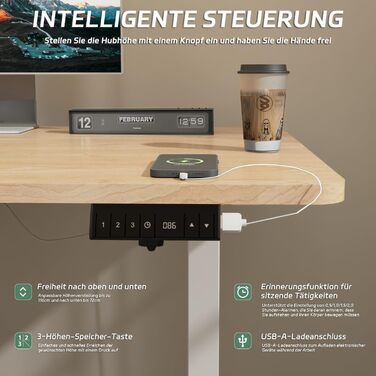 Регульований за висотою стіл Airfish з USB-портом, електричний, з органайзером для кабелів, комп'ютерний/офісний стіл, стоячий стіл з нагадуванням про сидячий режим, 160x80 см, Бежево-білий