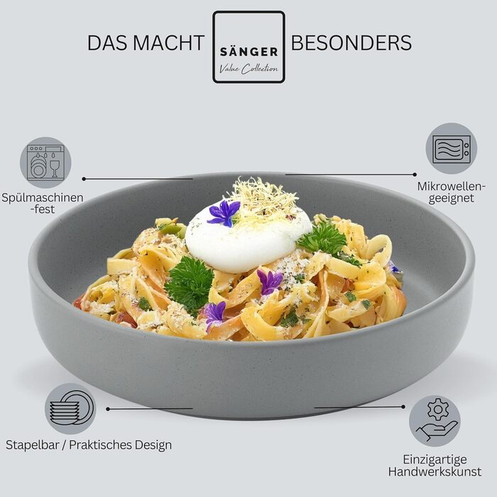 Набір мисок для пасти, 4 предмети, керамічні миски для локшини, можна мити в посудомийній машині та використовувати в мікрохвильовій печі, стійкі до подряпин, велика багатофункціональна кольорова миска, 850 мл | КОЛЕКЦІЯ VALUE