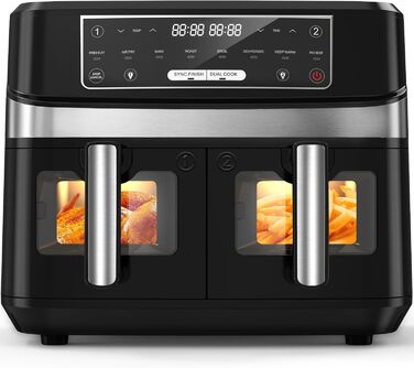 Подвійна фритюрниця без олії з 2 камерами, 10л, 8-в-1, сенсорний екран, таймер, XXL