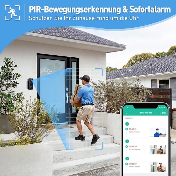 Відеодзвінок XTU з Wi-Fi, камера 4MP HD, бездротовий, з гонгом, PIR-датчик, нічне бачення, 2-сторонній аудіо, сумісний з Alexa, чорний