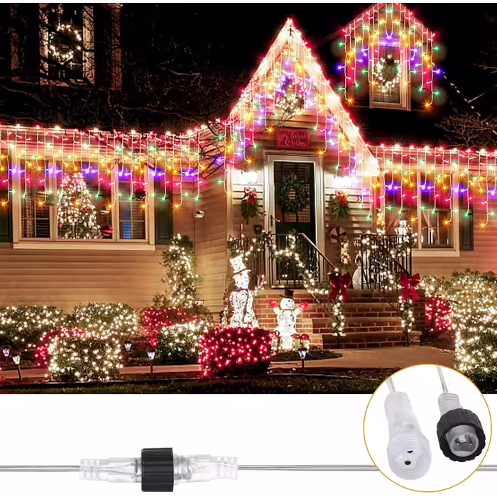 Гірлянда-бахрома 20 м 800 LED Elegear, різнокольорова, для вулиці, з таймером, IP44, розширювана, 8 режимів, для вікна, даху, балкона, новорічна декорація