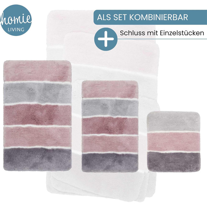 Килимок для ванної кімнати з м'якого флюсу, антиковзаючий, пральний, Rio Marina (70 x 120 см, Рожево-сірий-сріблястий)