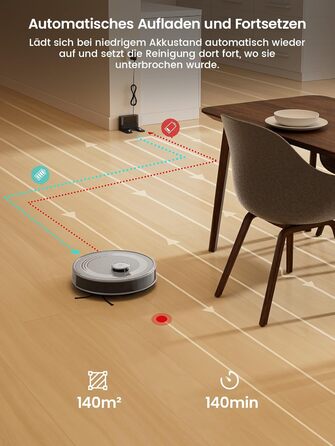 Робот-пилосос LEFANT M2 з функцією миття, 6000Pa, LiDAR-навігація, зони заборони, керування через APP/Alexa, для шерсті тварин, килимів та твердих підлог