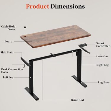 Електричний стіл 140x60 см Vintage Braun: регульована висота, комп'ютерний, без швів