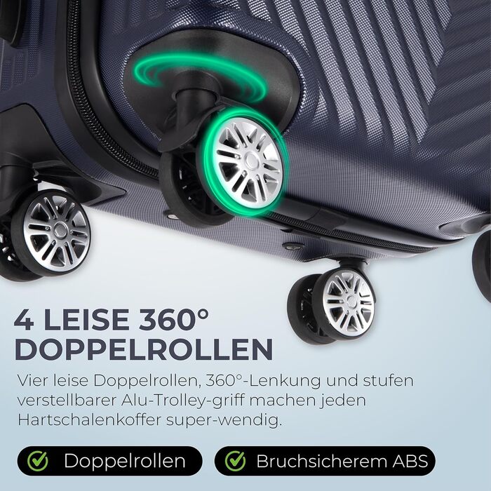 xRace Набір валіз 3 шт. ABS, 20/24/28 дюймів, ручна поклажа, TSA замок, 360° колеса, стійкий до ударів, преміум підкладка (Морська синя)