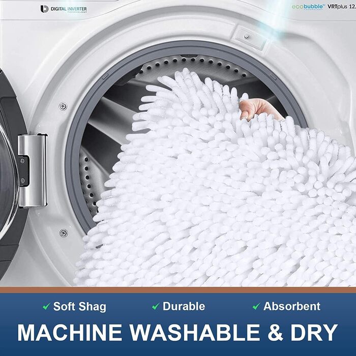 Килимок для ванної кімнати Homaxy з мікрофібри, 60 x 120 см, антиковзаюча поверхня, вбираючий, високий ворс, білий