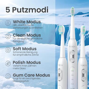 Електрична зубна щітка YUNCHI - звукова, для дорослих та дітей, 40000 VPM, USB-C, 5 режимів, 8 насадок + чохол, блакитна