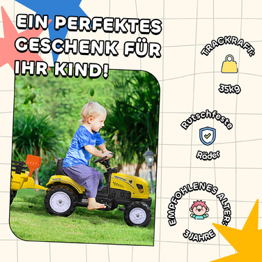 Трактор Trettraktor з причепом, інструментами, гудком, для дітей від 3 років, металевий каркас, чорно-жовтий, 133 x 42 x 51 см