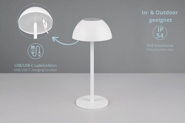 Бездротова настільна лампа Robert, LED, настільна лампа для дому та вулиці, диммування 4 рівнів, USB, 30 см, матовий білий