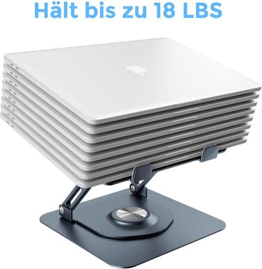 Підставка для ноутбука з поворотним основанням на 360°, регульована по висоті, ергономічна, з вентиляцією, складана, стабільна, з алюмінію, для столу (темно-сіра)