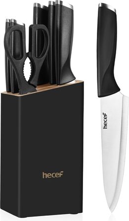 Набір кухонних ножів 7 предметів з бруском, нержавіюча сталь, кухонні ножі з кухонними ножицями, чорний, для професійних кухарів та поціновувачів