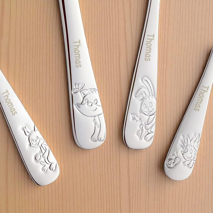 Дитячий набір столових приборів Kinderbesteck з гравіюванням імені, від 3 років, персоналізований, подарунок на хрещення, день народження, дитячий посуд, ферма (Друзі лісу)