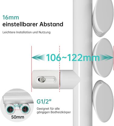 Електричний рушникосушар EMKE Oval, 1120x400 мм, білий, 408 Вт