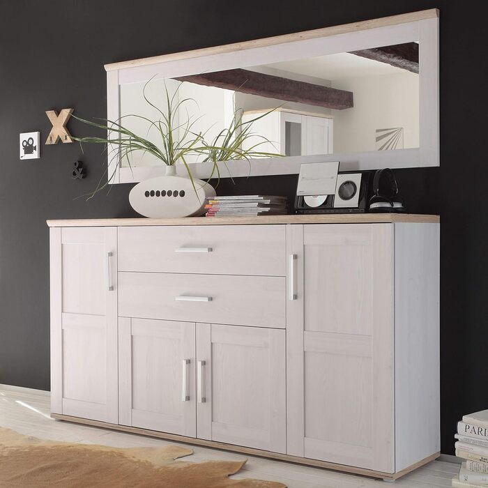 Тумба-консоль Stella Trading ROMANCE в стилі кантрі, матеріал: осика, колір: горіх/дуб Сан Ремо, 186 x 100 x 46 см. Велика тумба для вітальні з великим об'ємом зберігання.