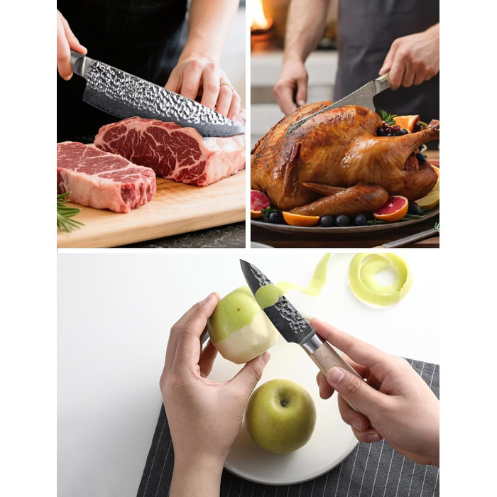 Японський ніж Сантоку 18 см з VG-10 сталі Дамаск (67 шарів), сертифікована гострота та зносостійкість, для кухні та як подарунок