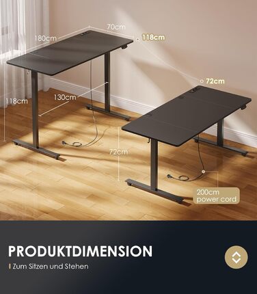 Регульований стіл OffiGo 180 см, електричний з USB, standing desk з пам'яттю, для офісу та дому, білий (180 x 70 x 72 см)