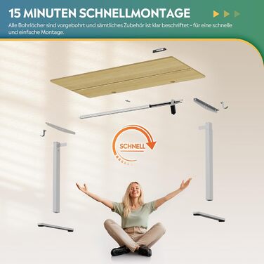 Стол підйомний електричний DEVAISE 120x60 см, білий, з пам'яттю висоти, для офісу