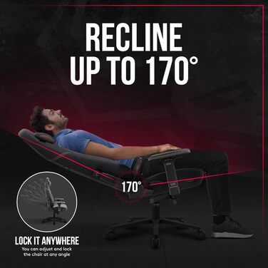 Ігровий крісло Diablo X-Eye 2.0: комфортний офісний стілець з регульованою підголівником та підлокітниками, чорний | Макс. 140 кг