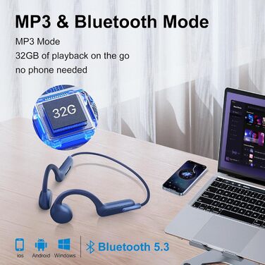 Спортивні навушники HIFI WALKER з кістковою провідністю Bluetooth 5.3 IPX8, 32 ГБ MP3, плавання/їзда на велосипеді/біг