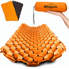 Спальний килимок POWERLIX для кемпінгу на відкритому повітрі надувний матрац-надлегкий надувний спальний килимок, компактний і легкий для активного відпочинку,кемпінгу, піших прогулянок - надувна сумка, сумка для перенесення, Ремонтний комплект (помаранчевий і чорний)