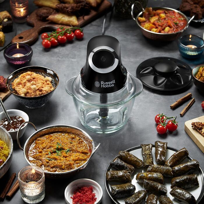 Подрібнювач Russell Hobbs Desire Mini для овочів та цибулі, 500 мл, скляна чаша, матовий чорний, 200 Вт, 24662