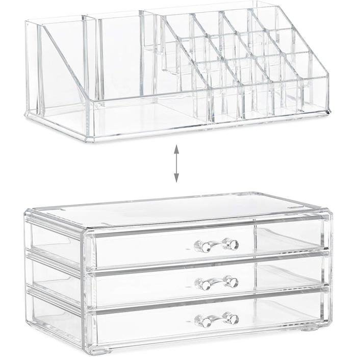 Невелике, 2-х частинне сховище для макіяжу з висувними ящиками, косметична полиця, що укладається, ука (прозора)