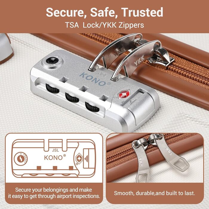 KONO Чемодан-Тролей 55 см, Кремовий Білий | Валіза для подорожей