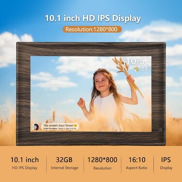 Цифровий фоторамка Frameo з Wi-Fi, 32GB, 10.1 дюйма, сенсорний екран, автоповорот, датчик руху, Frameo App для обміну фотографіями з будь-якого місця