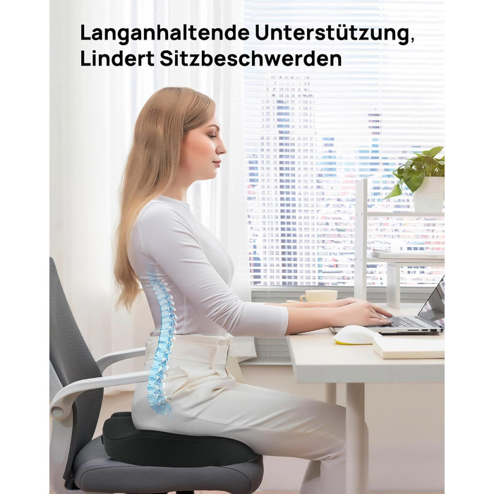 Ортопедична подушка-кільце Feagar: регульований ергономічний подушка-пончик для копчика, геморою та післяпологового відновлення, підходить для авто, офісного крісла та візка, чорна, великий розмір (90-140 кг)