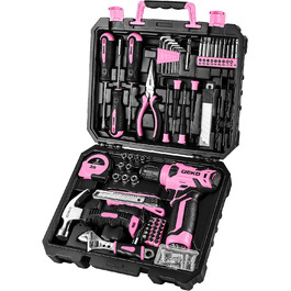 Набір дрилів DECOPRO набір інструментів з рожевим акумуляторним дрилем 8 В, набір домашніх інструментів з дрилем, набори ручних інструментів для жінок 126 шт.